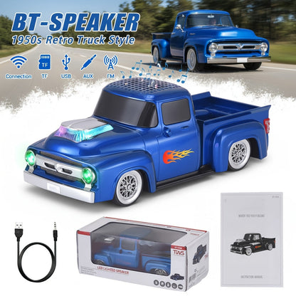 Retro Classic Car Model Bluetooth Speaker with Deep Bass, Colorful LED Lights, FM Radio, USB TF AUX Inputs, Built-In Mic, USB-C Rechargeable – Vintage Novelty Wireless Speaker for Home Decor, Office, Party & Gifts