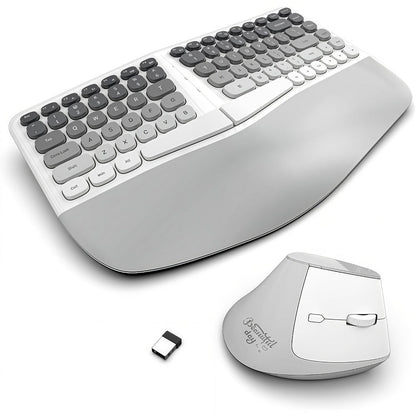 Ergonomic Wireless Keyboard and Mouse Combo with Wrist Support Anti-RSI Silent Keys 2.4GHz Plug-and-Play Gray Gradient Design for Office Home Remote Work Typing Comfort (KLZO)