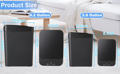 Two-Piece Motion Sensor Trash Can Set with 4.2 and 2.6-Gallon Narrow Bins in White or Black