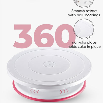 Cake Decorating Set 22-Piece with Rotating Turntable Stand, Stainless Steel Piping Tips, Pastry Bags, Icing Spatula & Scrapers, Complete Cake Decoration Kit for Beginners and Home Bakers, Pink