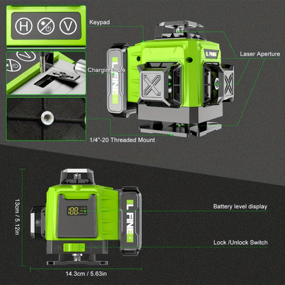 16-Line-Labeled Laser Level Packages in Five Red or Green Housing and Tripod Configurations