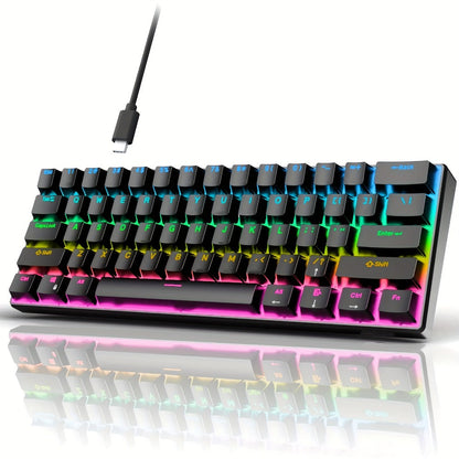 Blue Switch RGB Mechanical Keyboard 60% Layout – 61 Keys Ultra-Compact Wired Tenkeyless Design for PC, Laptop & Mac | Clicky Tactile Gaming & Typing Keyboard | Black & White Color Options