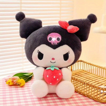 Sanrio Kuromi My Melody Strawberry Plush 9.84 Inch – Kawaii Sitting Stuffed Animal Doll for Girls, Room Decor, Stress Relief, Birthday Christmas Holiday Gift