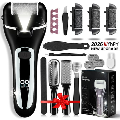 14-in-1 Rechargeable Electric Foot File Kit with Three Roller Heads and Three Color Options