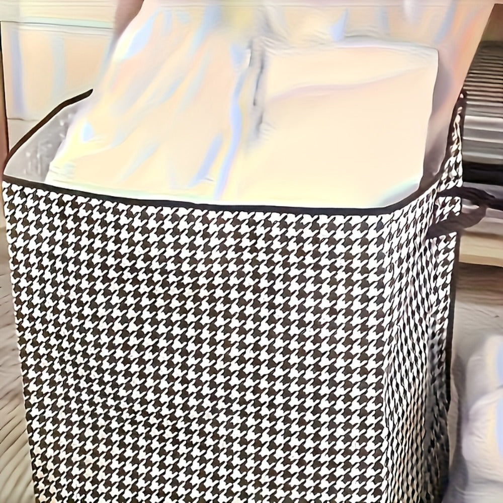 4pcs Large Storage Box Set with Lid & Handle – Black White Checkered, Stackable, Thickened Lining, Double Zipper, Under-Bed & Moving Organizer