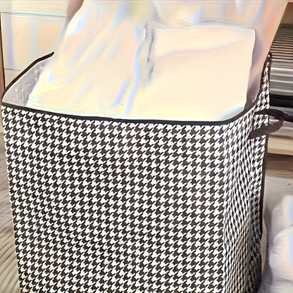 4pcs Large Storage Box Set with Lid & Handle – Black White Checkered, Stackable, Thickened Lining, Double Zipper, Under-Bed & Moving Organizer