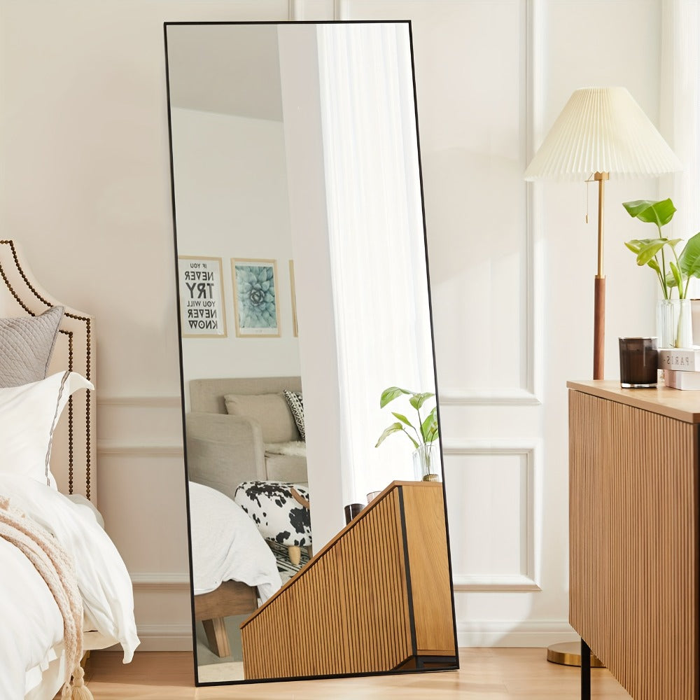Full Length Floor Mirror with Stand – Arched & Rectangular Full Body Mirror, Aluminum Alloy Frame, Shatter-Proof Nano Glass, Bedroom Living Room Cloakroom Wall Leaning Mirror