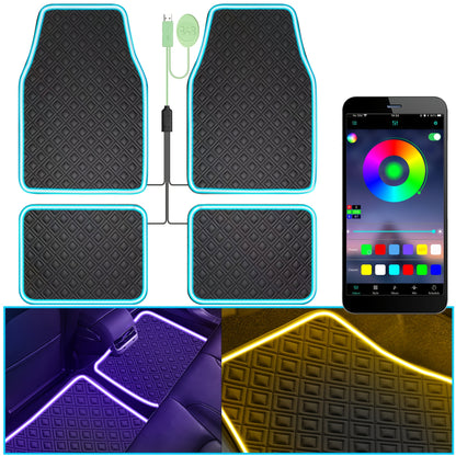 LED Car Floor Mats with RGB Strip Light & App Control – Anti-Slip Universal Fit Interior Ambient Lighting for SUV Truck Sedan Jeep, Soft Mat & PU Leather Options, Car Interior Decor Upgrade