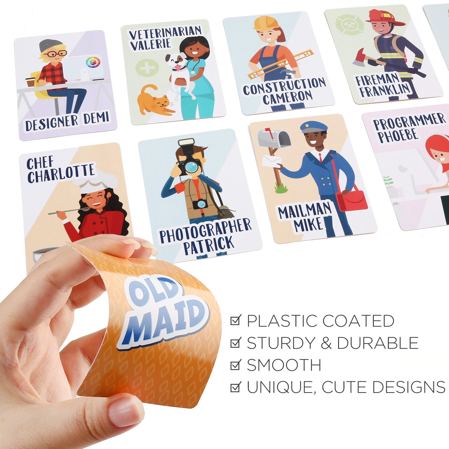 Kids Card Game Bundle with Go Fish and Old Maid Decks, Optional Memory Match Third Deck, Ages 4 Plus in English