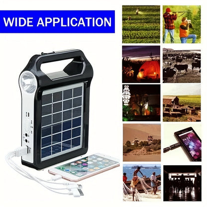 Solar Energy System Kit Portable Rechargeable USB Charger with LED Lamp Lighting Lithium Battery Home Solar Power Generator for Outdoor Camping Off-Grid