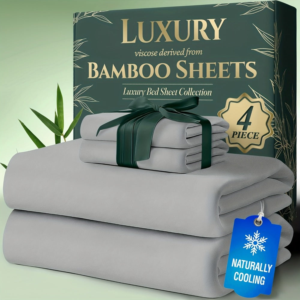 Bed Sheet Set Bamboo-Derived Fabric with Four Bed Sizes, Documented Sheet Dimensions and Thirteen Colors