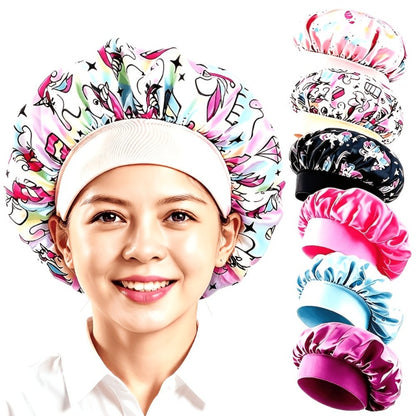 Six-Piece Printed Shower Cap Set in Five Protected Assorted Color and Cartoon Pattern Options