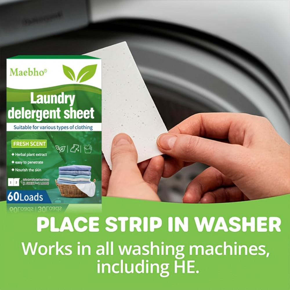 Maebho Fresh Scent Laundry Detergent Sheets, Single Flat-Sheet Box Clearly Labeled for 60 Loads