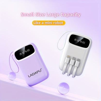 Power Bank 10000mAh with Three Built-In Cables, 5W/15W/22.5W Options, Digital Display and Lanyard