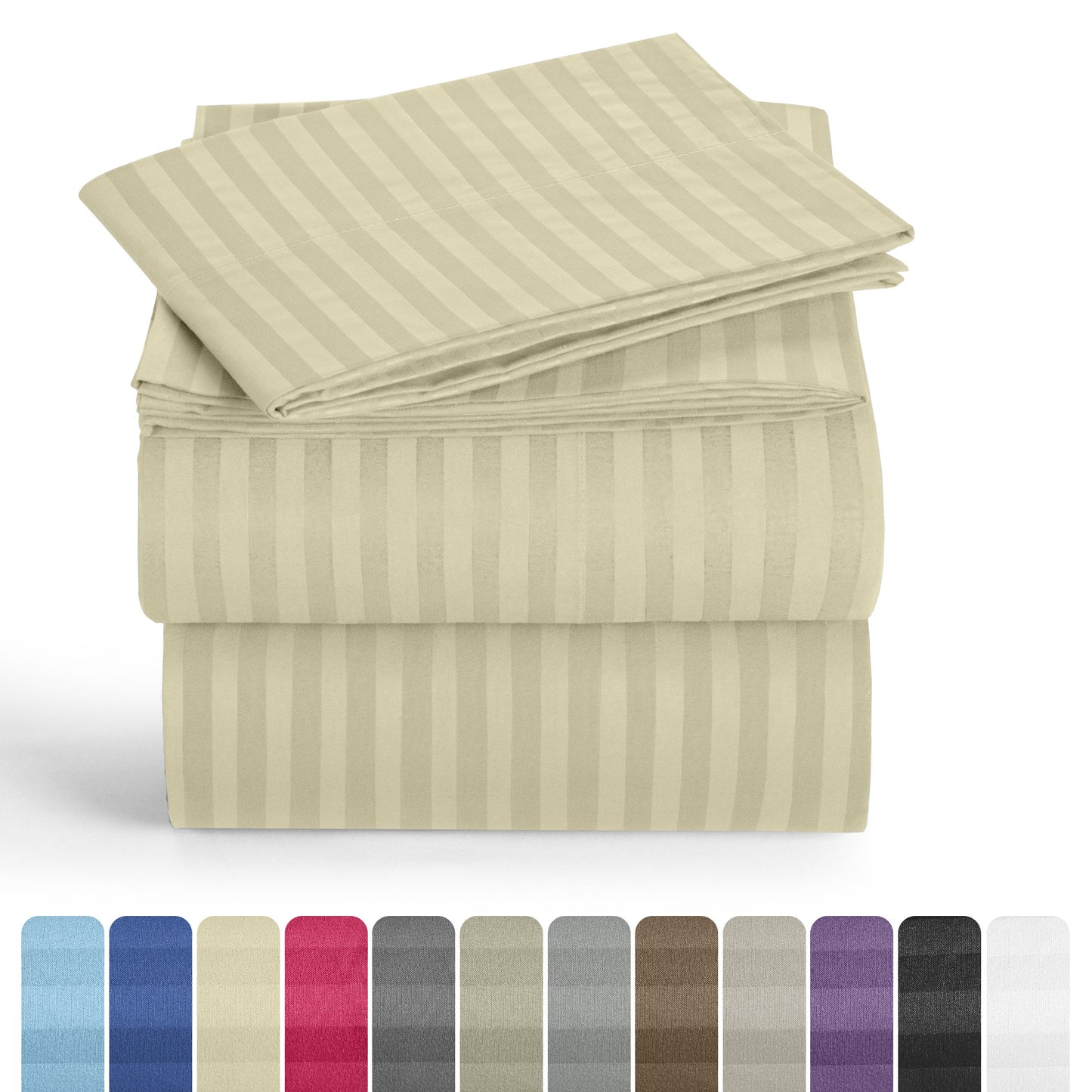 Striped Microfiber Sheet Set with 3- or 4-Piece Packages, 11 Colors and Six Bed Size Options
