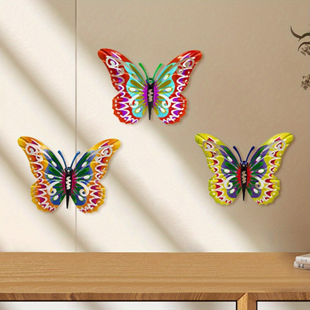 Colorful Metal Butterfly Wall Decor, Eight-Piece Set with 3D Folded Wings in Eight Distinct Designs