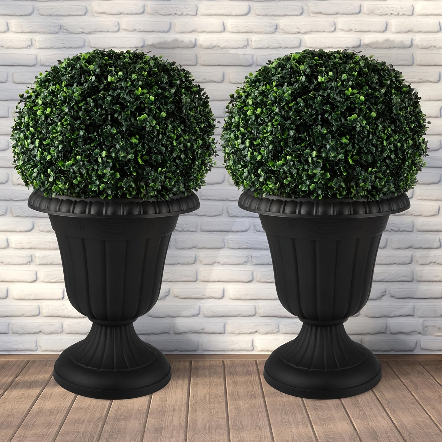 Plastic Urn Planters 2 Pack Outdoor Indoor Flower Pots with Pedestal Front Porch Decor Garden Patio Wedding Party Home Decor Classic Style
