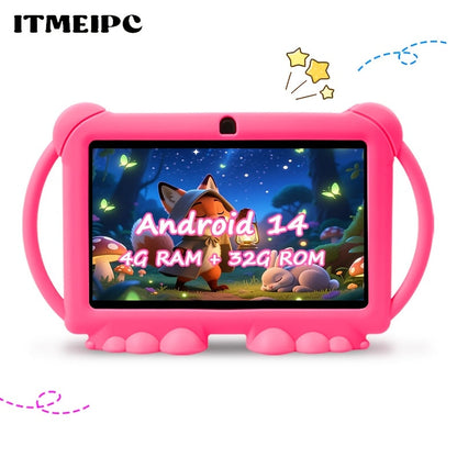 Kids Tablet 7 Inch with Android 14, 4GB RAM, 32GB Storage, WiFi 6, Dual Cameras and Protective Case