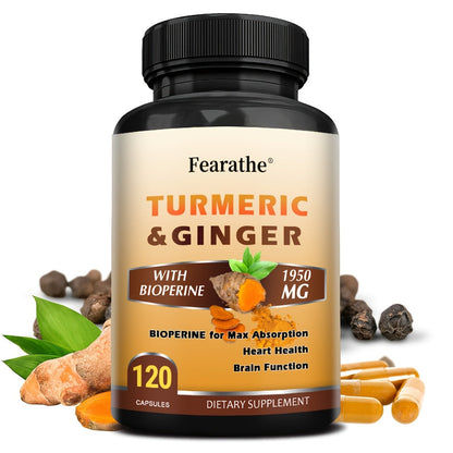 Herbal Supplements with Fearathe Label, Turmeric Ginger and Black Pepper Capsules, 120 Count