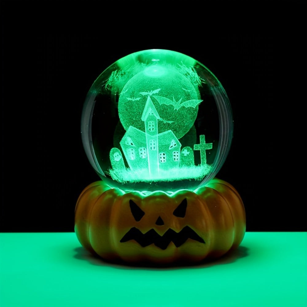 Night Light Blue Starry-Sky Crystal Orb Lamp with 3D Galaxy Pattern, Wood-Tone Base and Single Style
