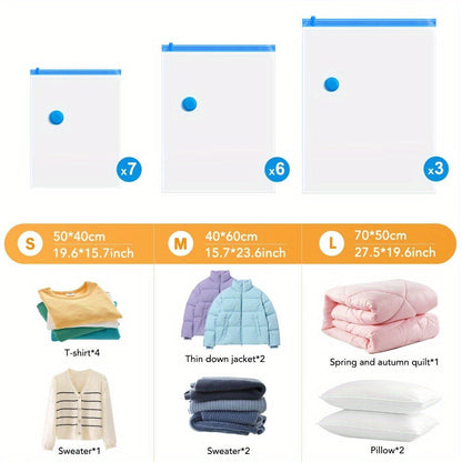 Storage Bag Set, 16-Piece Vacuum Compression Bags with Electric Pump, Multiple Sizes and Travel Packing Options