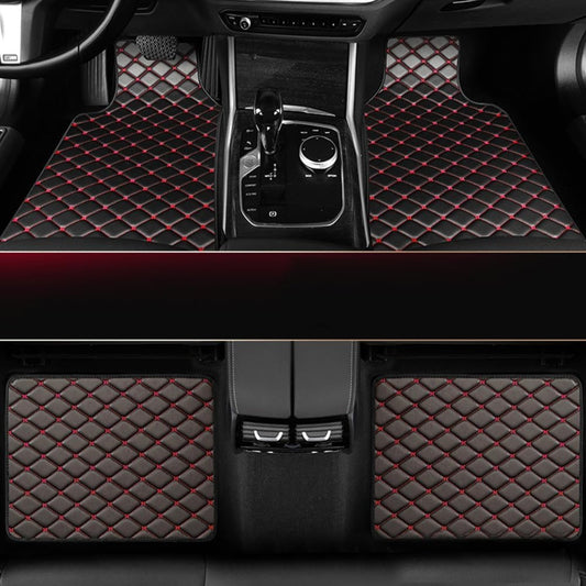 Luxury PU Leather Car Floor Mats 4-Piece & 5-Piece Set – Universal Non-Slip Wear-Resistant Full Coverage Front & Rear Row Auto Floor Mat for Most Vehicle Models (Red / Beige / Brown)