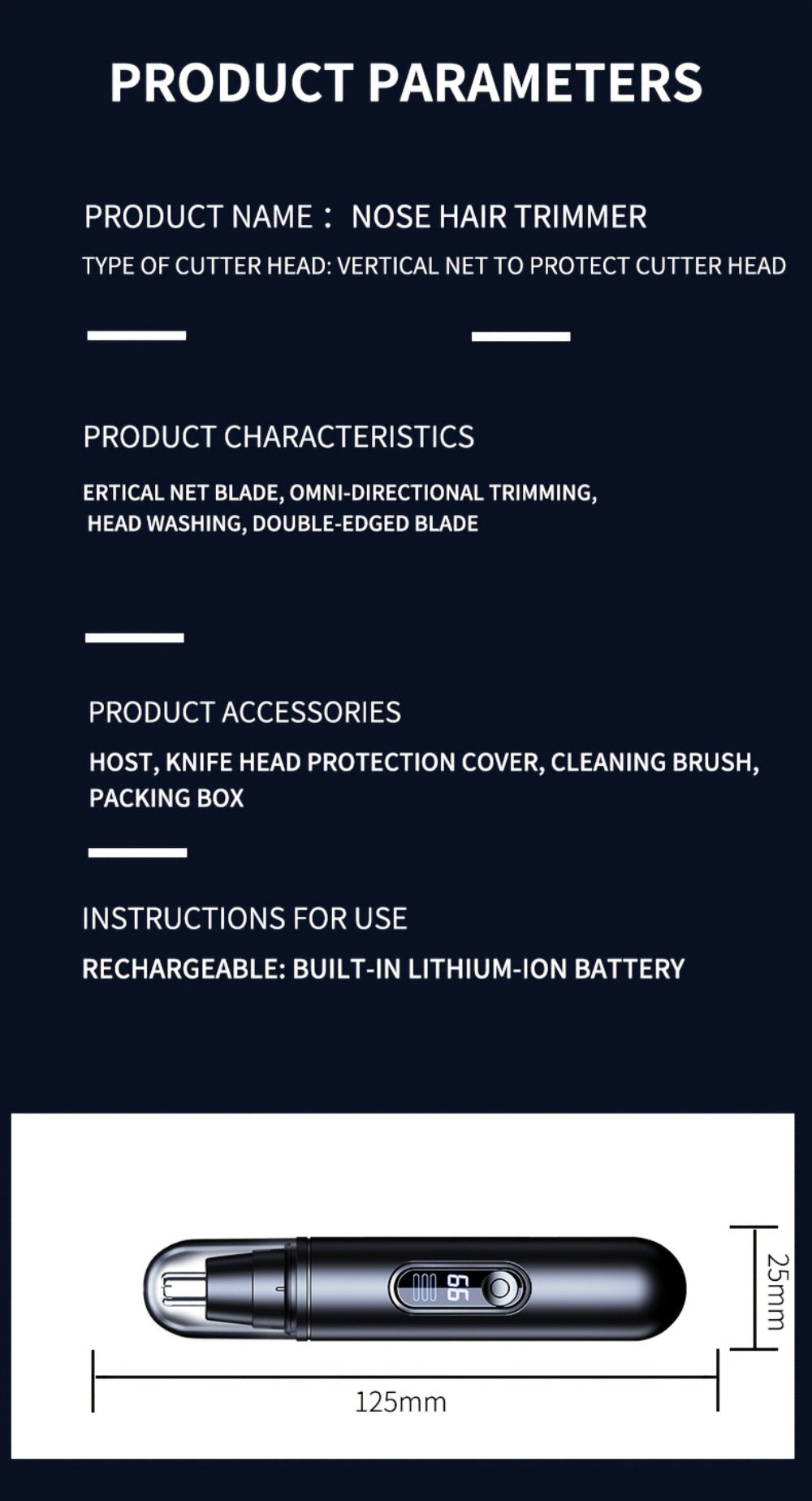 Rechargeable Nose, Ear and Eyebrow Hair Trimmer with LED Display in Two Exact Checkout Configurations