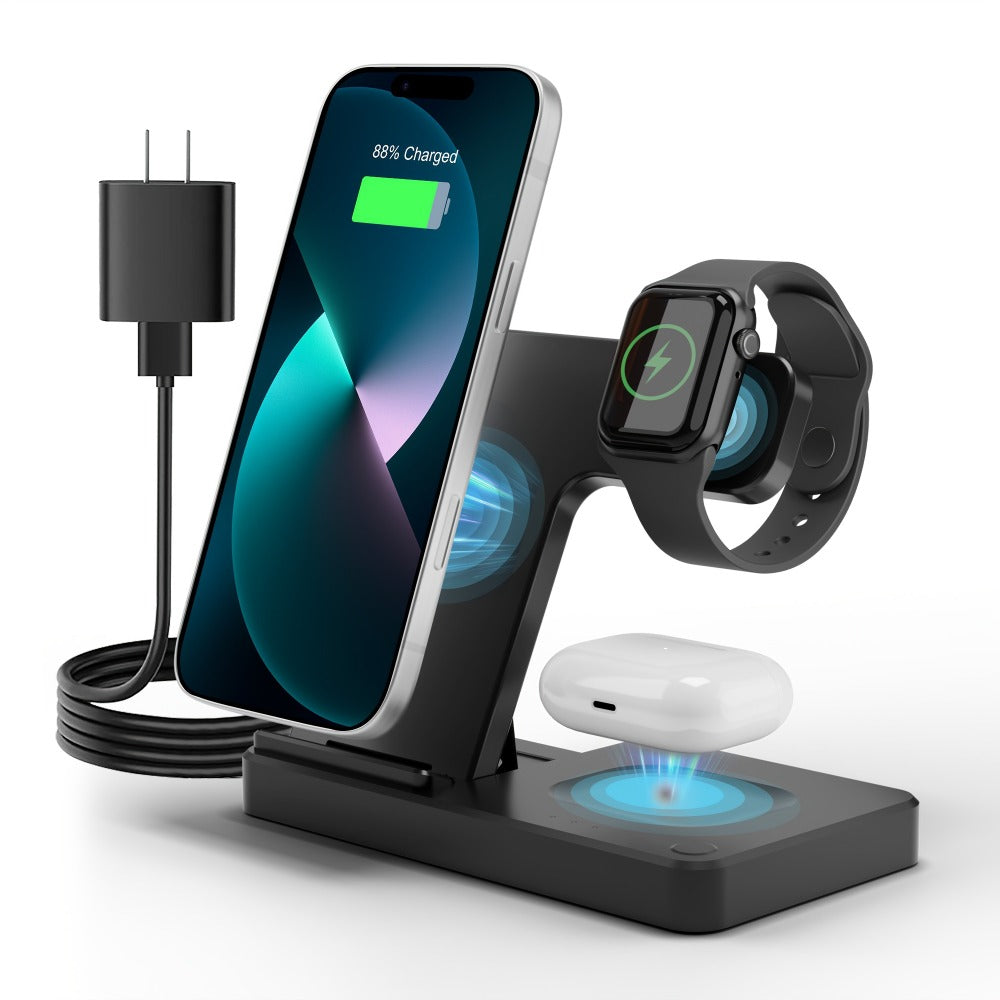3-in-1 MagSafe Wireless Charger Foldable Travel Charging Station 15W Fast Charge – LED Indicator, Anti-Slip Stand for iPhone 17/16/15/14/13/12, Apple Watch Ultra/Series 10/9/SE & AirPods Pro | Jet Black & White