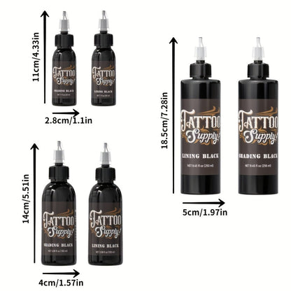 Neebol Tattoo Ink Professional Black Lining & Shading Set — Waterproof Long-Lasting Outlining Blending Body Art Ink for Artists & Beginners, 100ml & 250ml Sizes Available