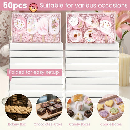 50-Pack White Pastry Presentation Boxes with Full Clear Lids and Pictured 9.5 x 6 x 1.2-Inch Size