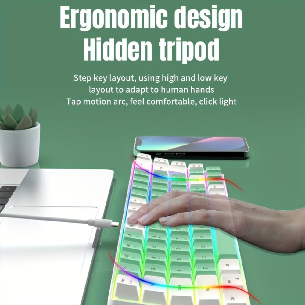 Compact Wired Gaming Keyboard in 61-Key and 68-Key Layouts with Ten Color and Mouse Options
