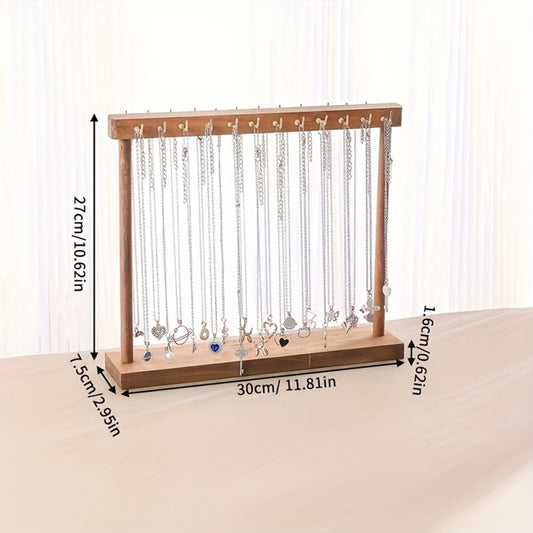 Jewelry Display Stand, 24/36 Hook Necklace Holder Organizer, Rustic Wood Tabletop Jewelry Tower, Tool-Free Assembly, Home Decor Boutique Retail