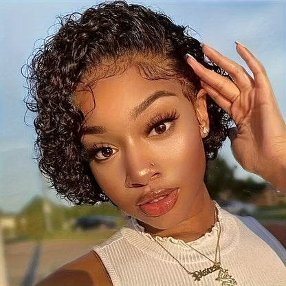 Short Afro Curly Wig Black 6 Inch African American Small Curl Full Synthetic Rose Net Cap Glueless Wig for Women Party Music Festival Show Travel Gift
