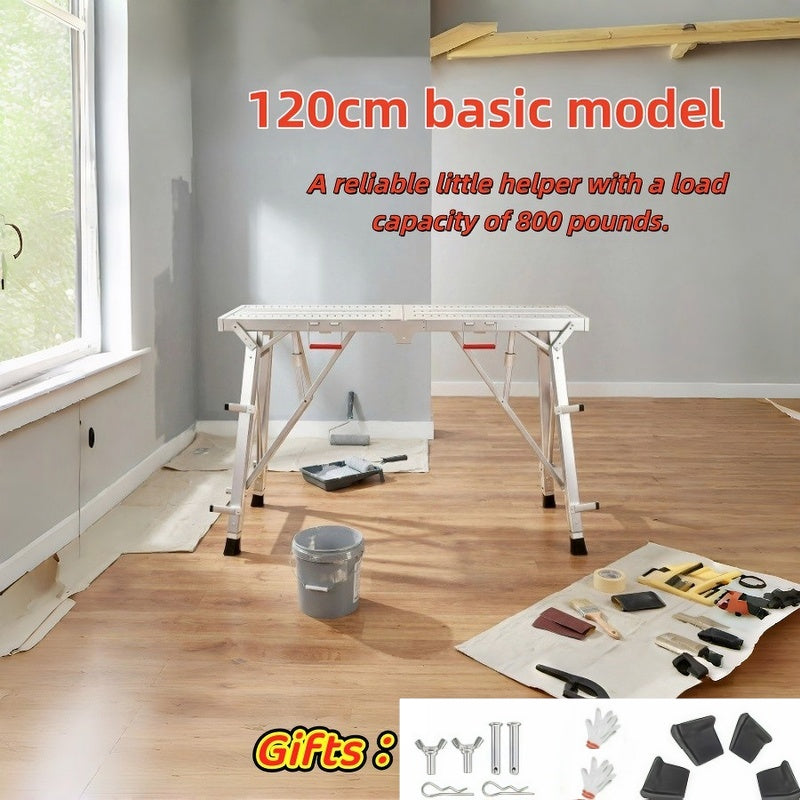 Aluminum Work Platform Height Adjustable Folding Portable Scaffold Bench Wide Base Safety Railing for Home Renovation RV Cleaning Window Painting 3 Sizes