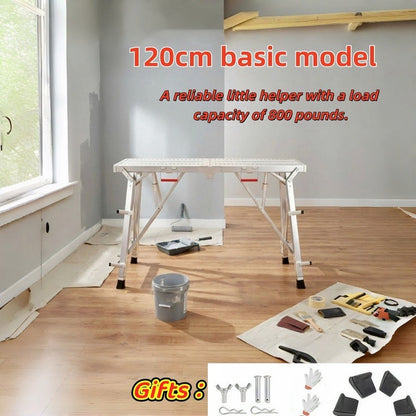 Aluminum Work Platform Height Adjustable Folding Portable Scaffold Bench Wide Base Safety Railing for Home Renovation RV Cleaning Window Painting 3 Sizes