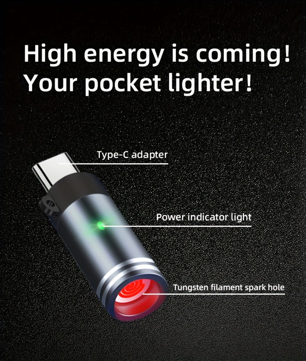 USB Type-C Electric Lighter – Aluminum Alloy Flameless Rechargeable Lighter, No Battery, Windproof – Ideal for Daily Use, Travel & Carry-On Airplane Safe