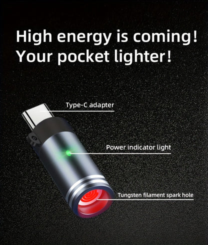 USB Type-C Electric Lighter – Aluminum Alloy Flameless Rechargeable Lighter, No Battery, Windproof – Ideal for Daily Use, Travel & Carry-On Airplane Safe