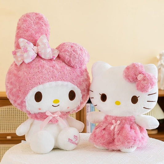 Plush Toy – Hello Kitty or My Melody Rose-Pink 14-Inch Character Doll for Kawaii Display and Gifting