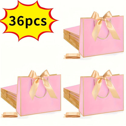 Gift Bag Set Pull-Handle Ribbon Design, 12, 24 or 36 Bags in Five Colorways with 11.8 x 10 x 4 Inch Format