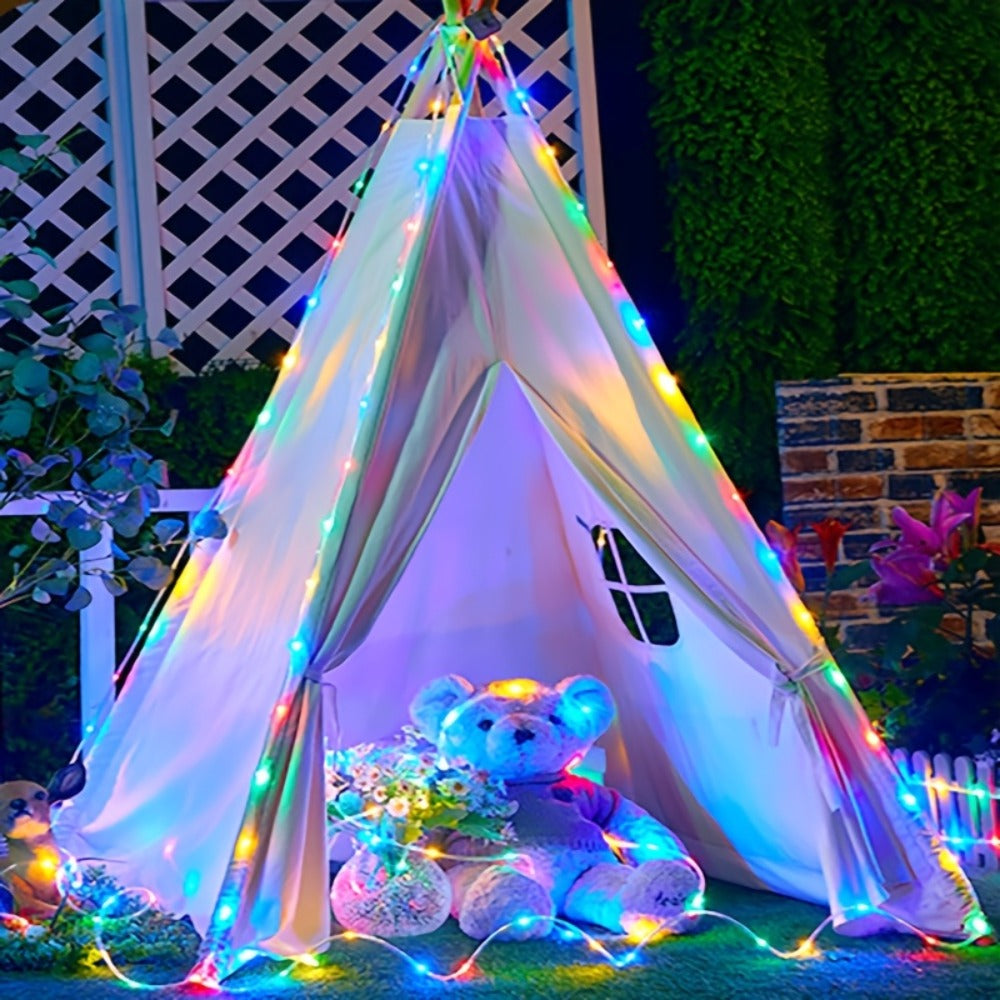 RGB Solar Rope Light with 100 LEDs, 33-Foot Clear Tube and Eight Pictured Lighting Modes for Patio Decor