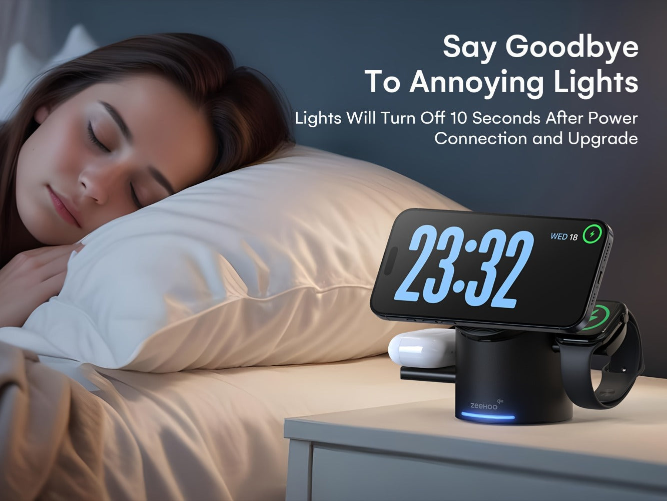 Wireless Charging Station, ZEEHOO CylinTrick-R Qi2-Marked 15W Rotating 3-in-1 Stand in White or Black