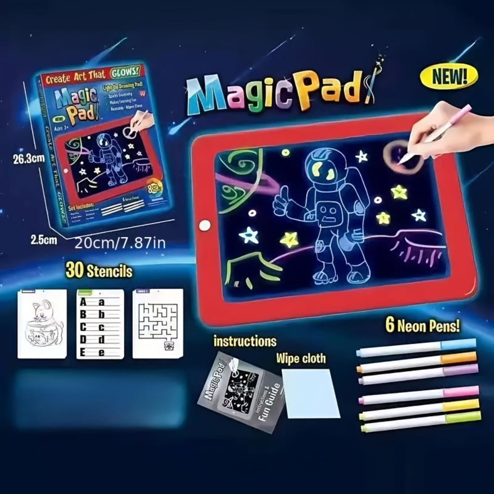 Magic LED Drawing Board for Kids with 15 Double-Sided Tracing Cards & 6 Washable Markers – Light Up Luminous Art Board for Boys & Girls Ages 3-8 | STEM Learning Toy | Perfect Christmas & Birthday Gift
