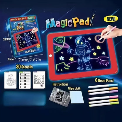 Magic LED Drawing Board for Kids with 15 Double-Sided Tracing Cards & 6 Washable Markers – Light Up Luminous Art Board for Boys & Girls Ages 3-8 | STEM Learning Toy | Perfect Christmas & Birthday Gift