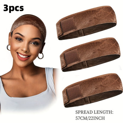 Velvet Wig Grip Caps, Three-Piece Adjustable Set in Light Beige, Beige, Black, Brown or Coffee