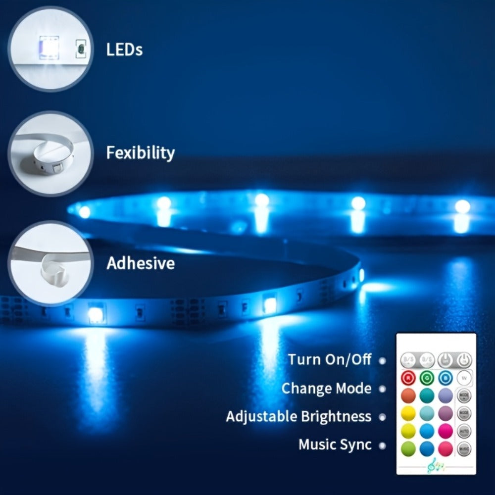RGB TV Backlight LED Strip, 3m USB-Powered Kit with App, Handheld Remote and Inline Music Controller