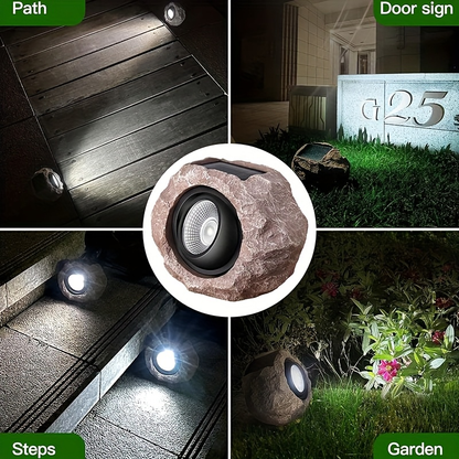 Solar Garden Light Rock Set of 2 with Warm White LEDs, IP44 Rating and Ground-Stake Installation