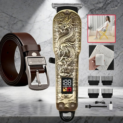JH702 Hair Clipper Set with DC01 Fashion Belt, Digital Display, USB Charging and Two Engraved Design Options