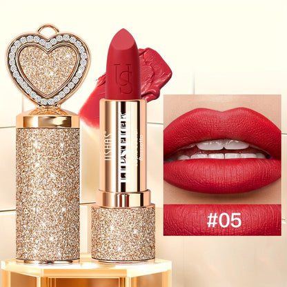 Matte Lipstick Heart-Shaped Design 24H Long-Lasting Velvet Finish — Transfer-Resistant Highly Pigmented Buildable Lip Color, Smooth Application 10 Shades Women Beauty Gift