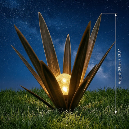 Solar Powered Agave Metal Sculpture Garden Statue - Hand-Painted Rustic Agave Figurine with LED Light & Remote Control, Indoor Outdoor Lawn Yard Courtyard Decor, Holiday Garden Art Gift