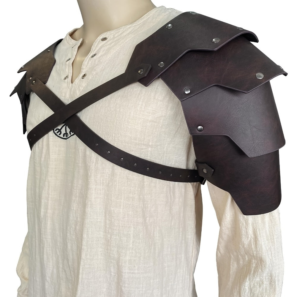 Medieval Costume Shoulder Armor Pair with Layered Riveted Panels, Cross-Back Straps and Three Checkout Colors